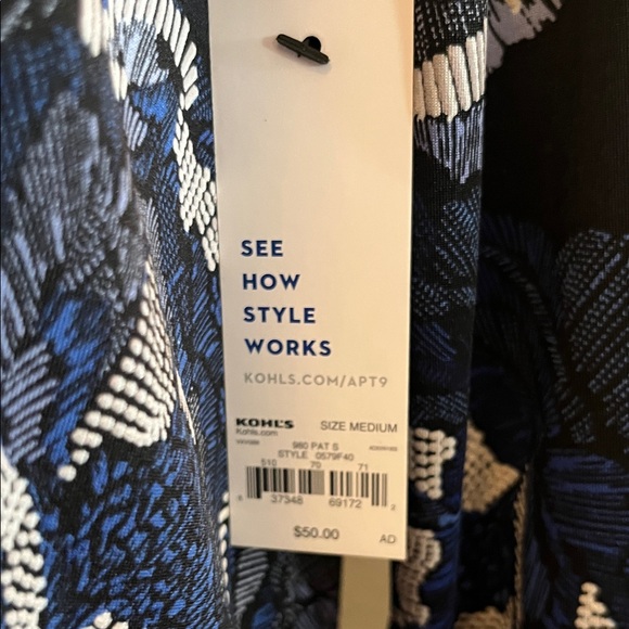 Apt. 9 Blue and Black Floral Long Sleeve Dress - Picture 2 of 7